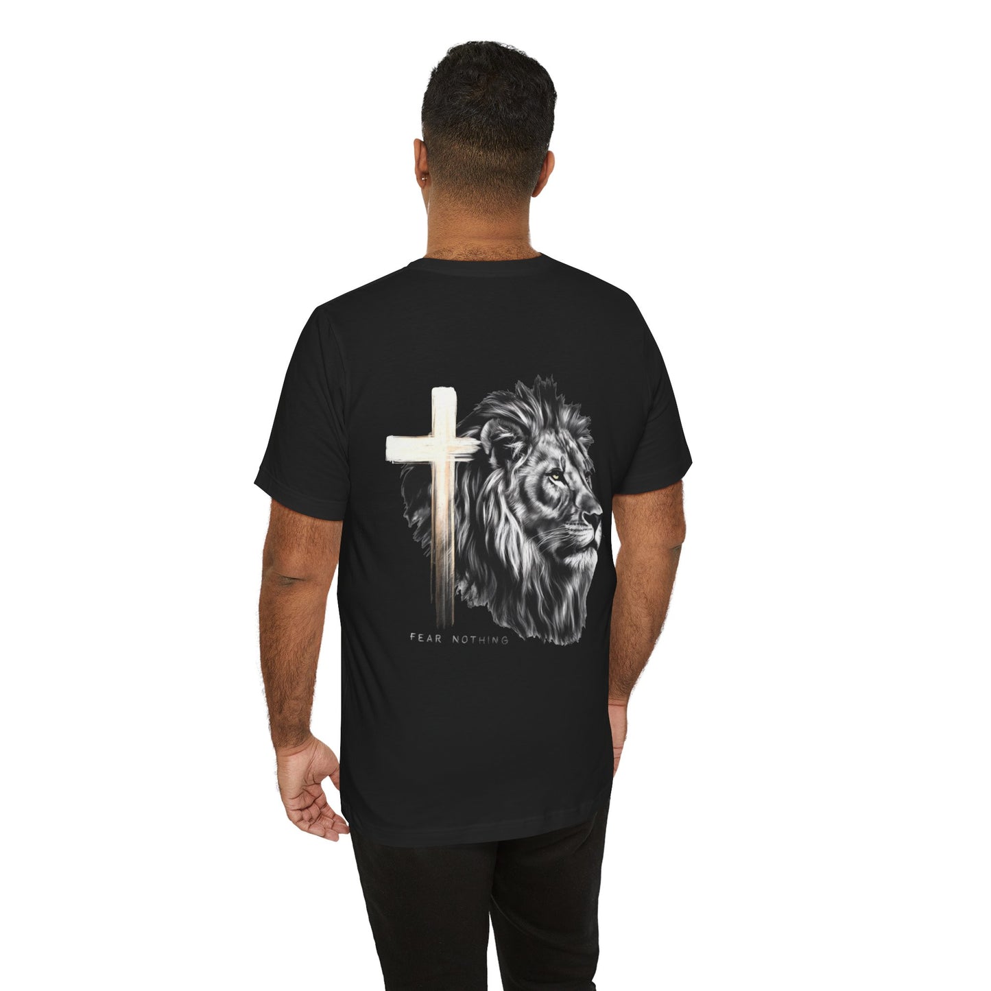 Fear Nothing Graphic Tee - Unisex Jersey Short Sleeve T-Shirt with Lion & Cross Design