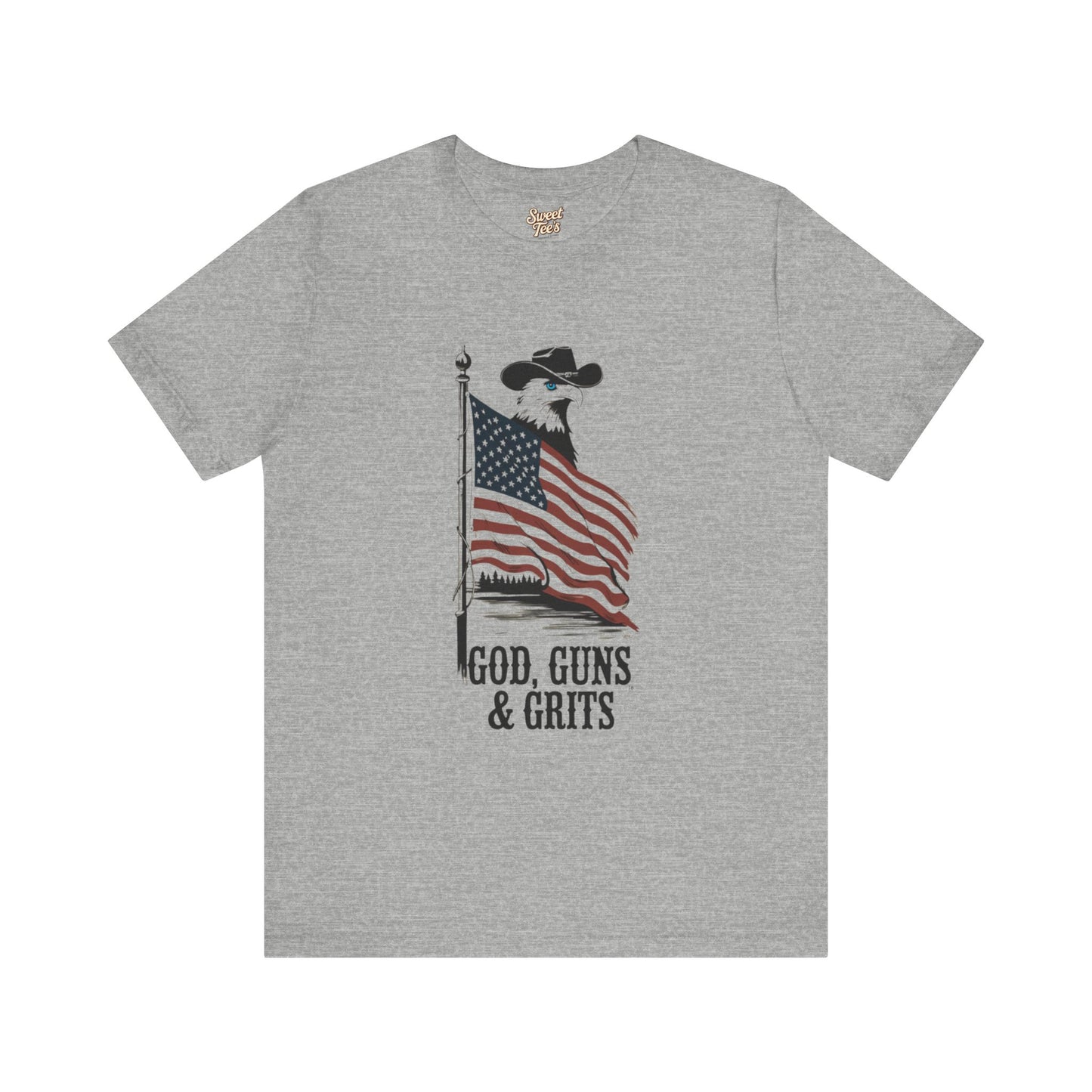 Patriotic Unisex Tee - "God, Guns & Grits" - Perfect for 4th of July and Outdoor Adventures