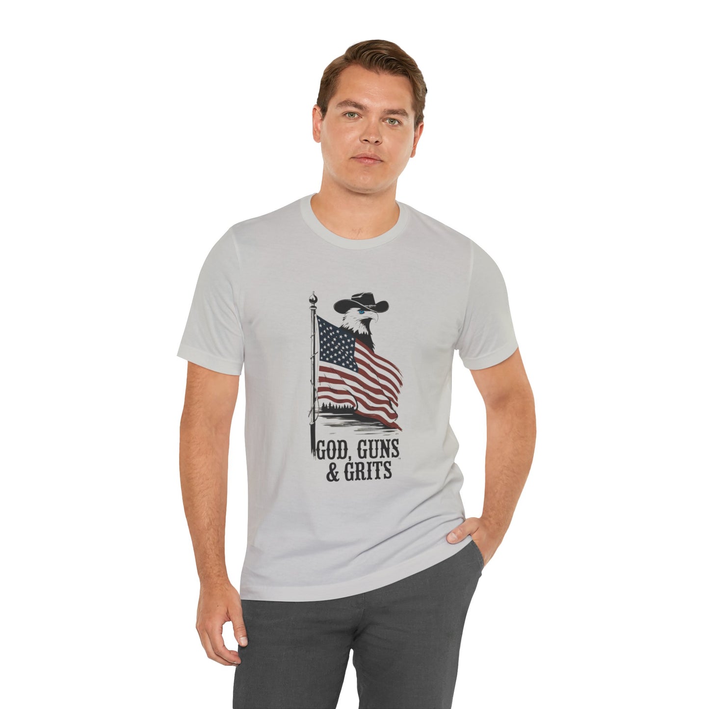 Patriotic Unisex Tee - "God, Guns & Grits" - Perfect for 4th of July and Outdoor Adventures