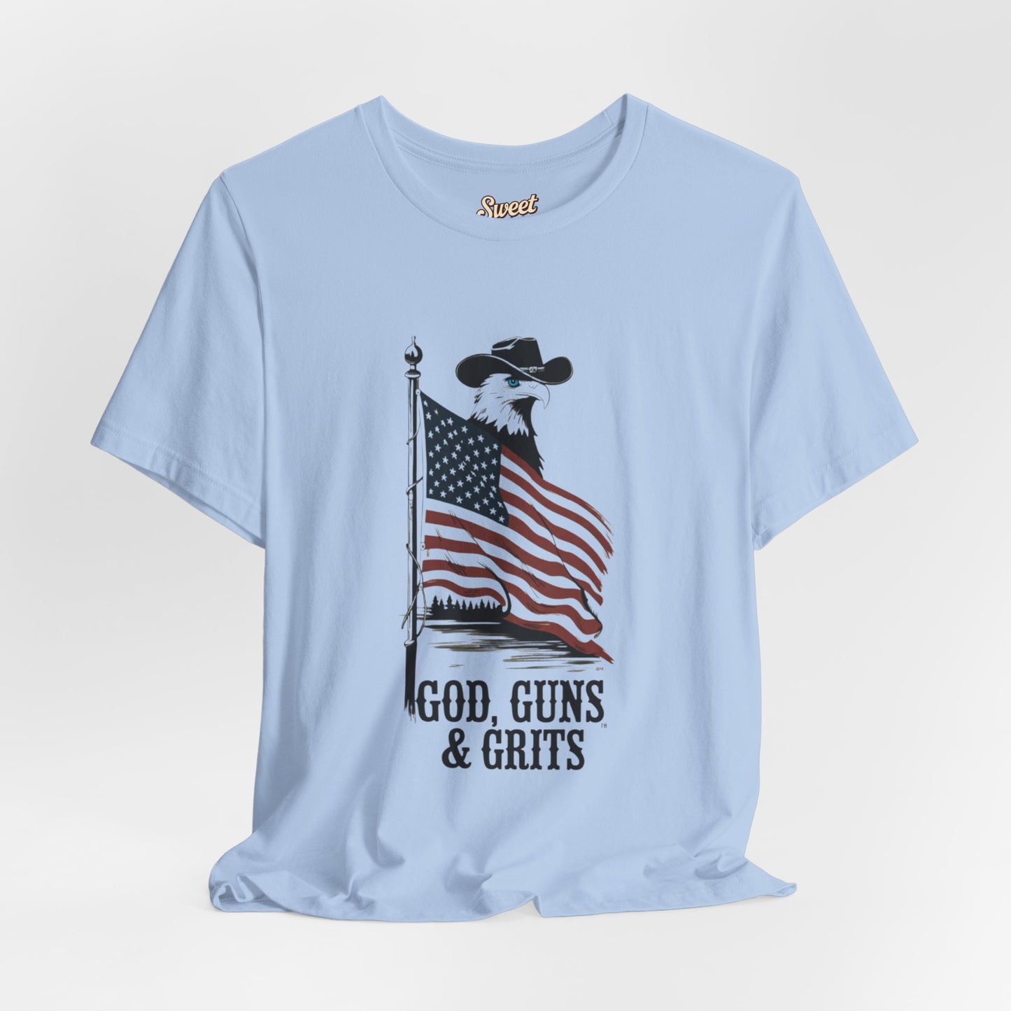 Patriotic Unisex Tee - "God, Guns & Grits" - Perfect for 4th of July and Outdoor Adventures