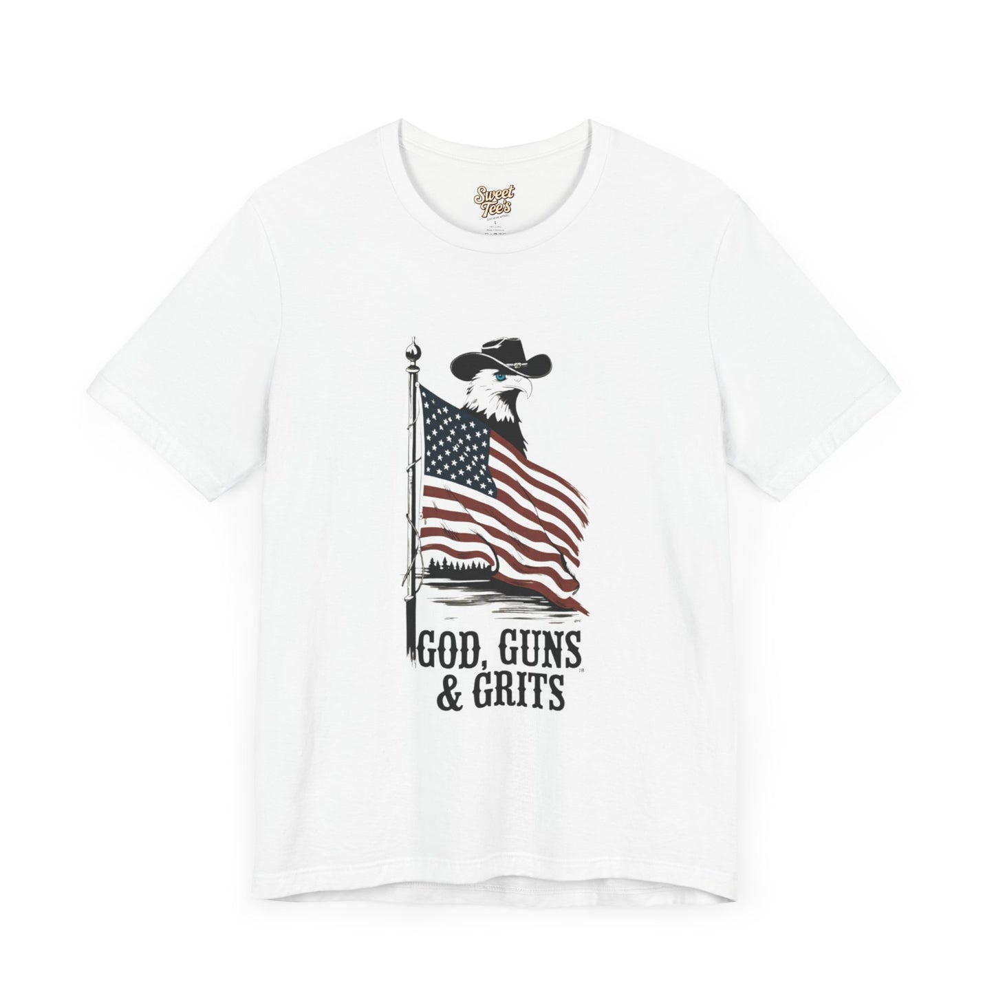 Patriotic Unisex Tee - "God, Guns & Grits" - Perfect for 4th of July and Outdoor Adventures