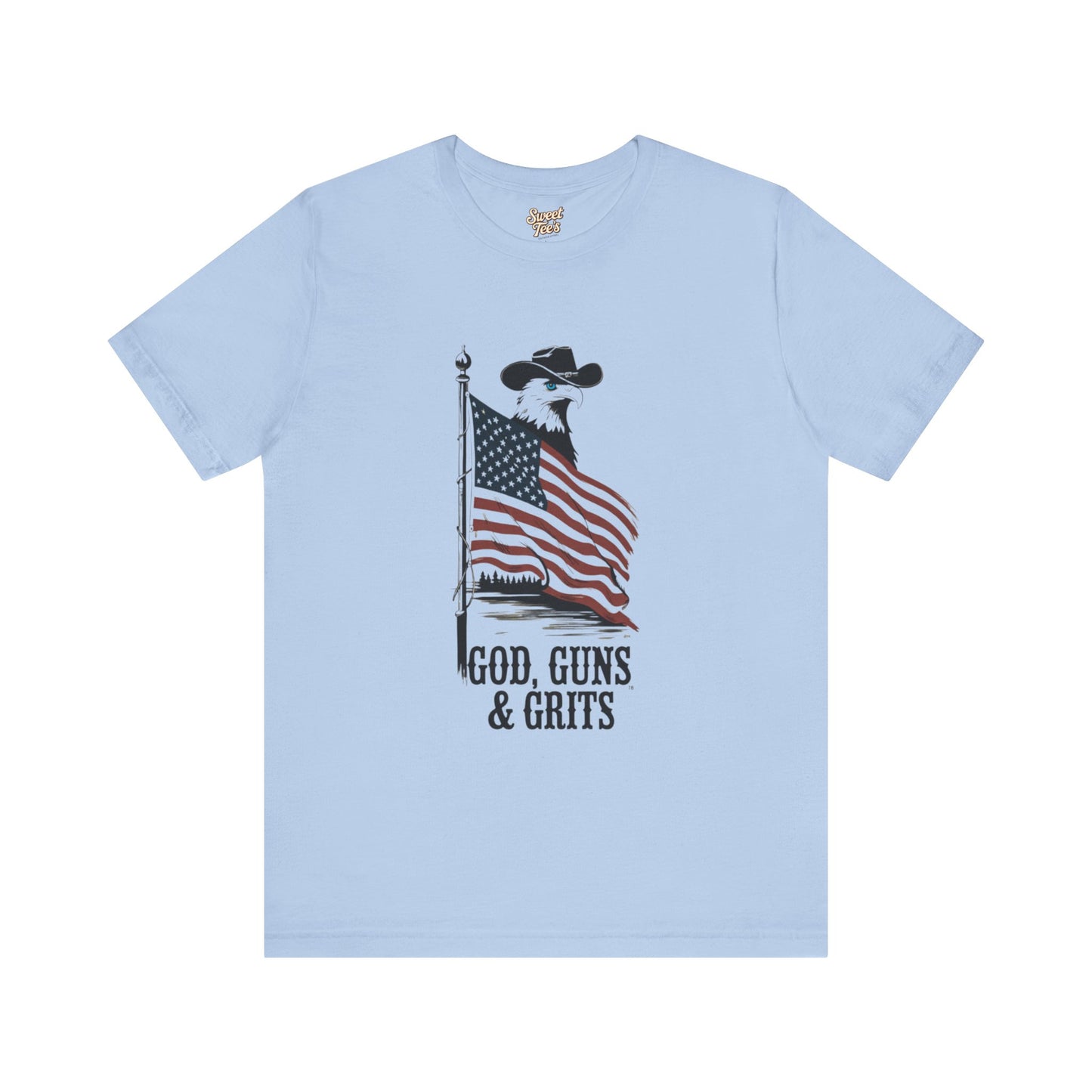 Patriotic Unisex Tee - "God, Guns & Grits" - Perfect for 4th of July and Outdoor Adventures