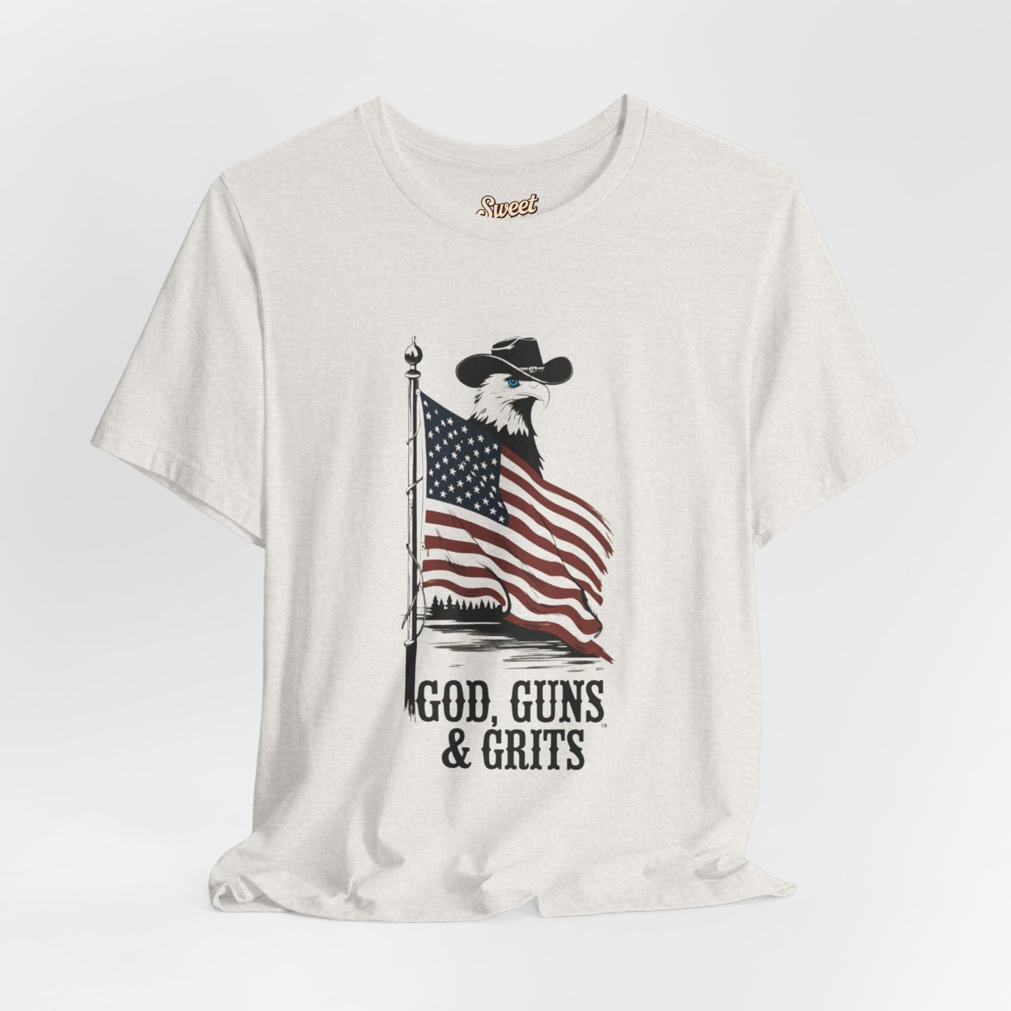 Patriotic Unisex Tee - "God, Guns & Grits" - Perfect for 4th of July and Outdoor Adventures