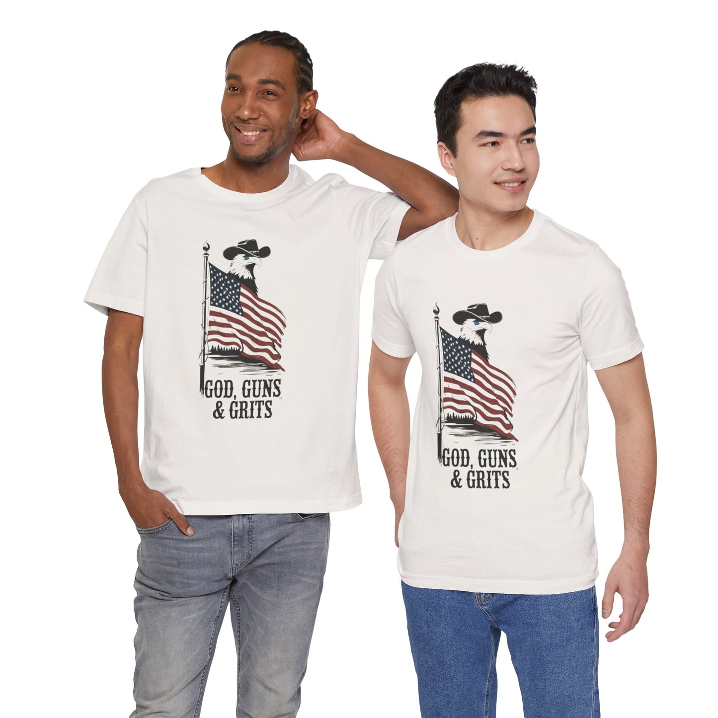 Patriotic Unisex Tee - "God, Guns & Grits" - Perfect for 4th of July and Outdoor Adventures