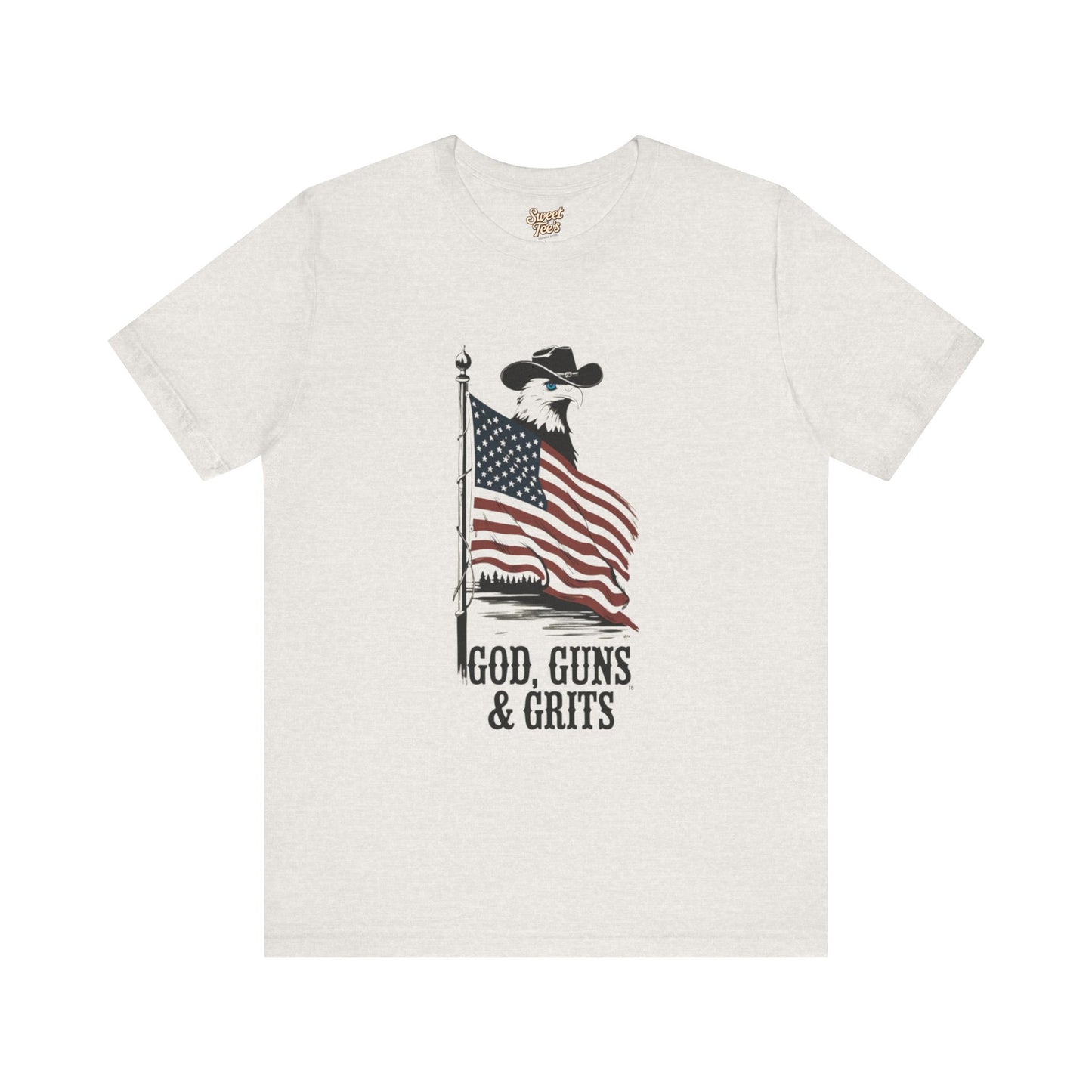 Patriotic Unisex Tee - "God, Guns & Grits" - Perfect for 4th of July and Outdoor Adventures