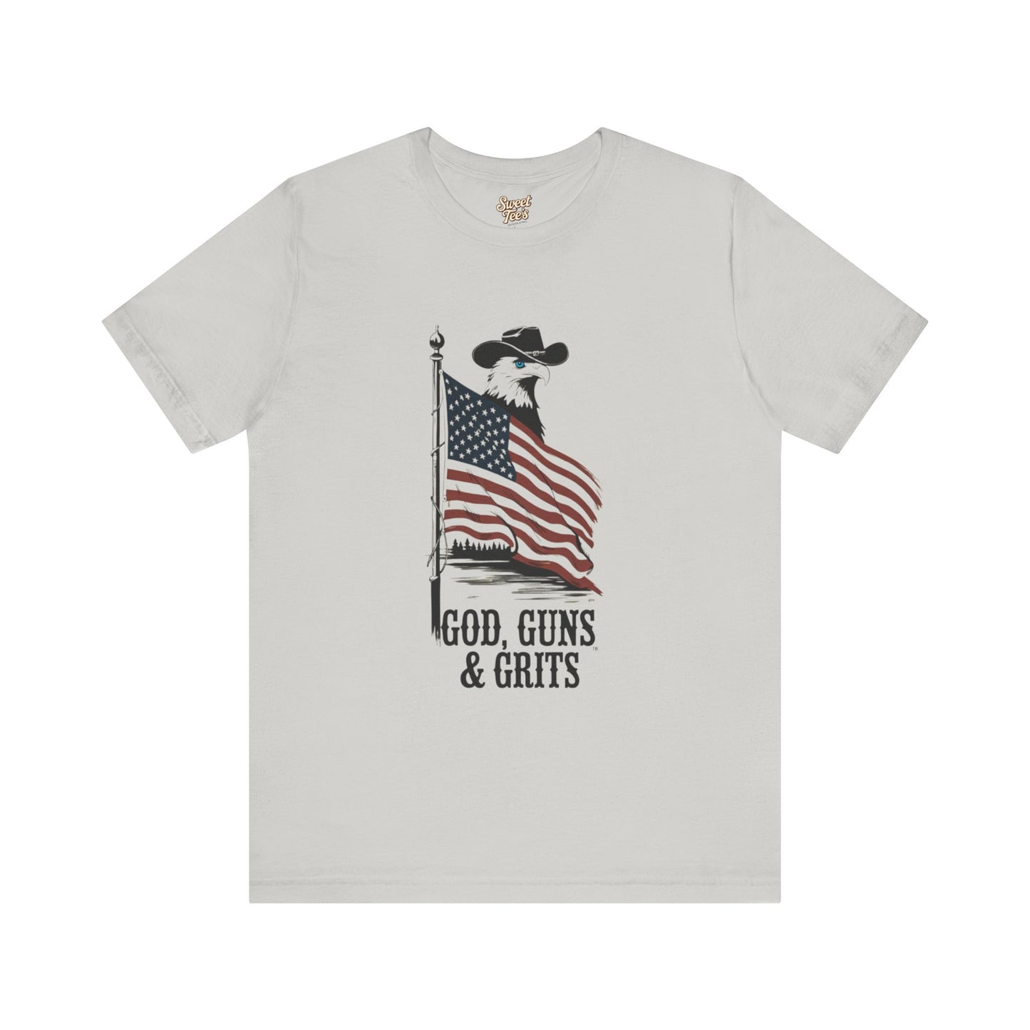 Patriotic Unisex Tee - "God, Guns & Grits" - Perfect for 4th of July and Outdoor Adventures