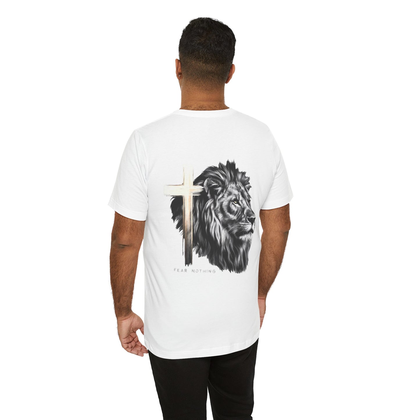 Fear Nothing Graphic Tee - Unisex Jersey Short Sleeve T-Shirt with Lion & Cross Design