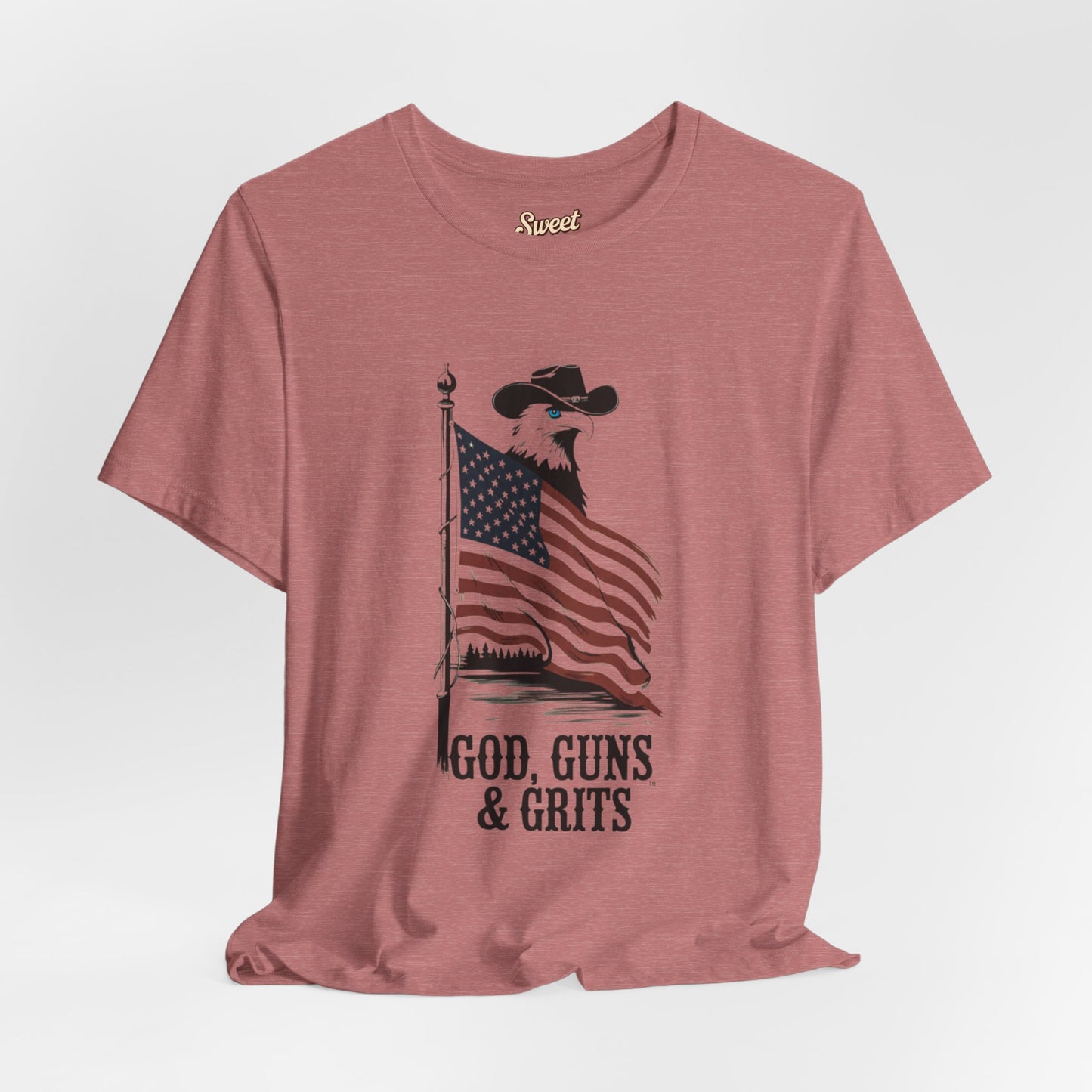 Patriotic Unisex Tee - "God, Guns & Grits" - Perfect for 4th of July and Outdoor Adventures