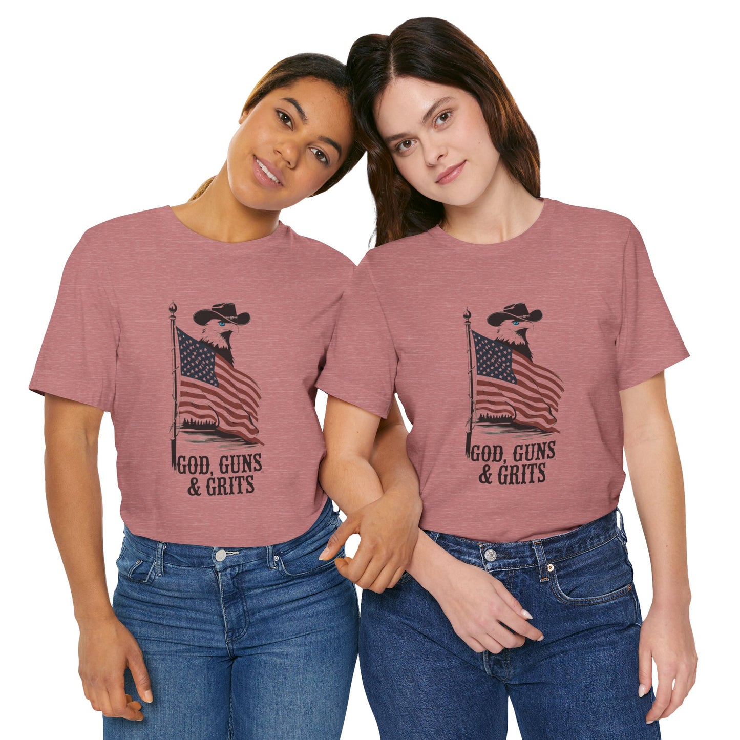 Patriotic Unisex Tee - "God, Guns & Grits" - Perfect for 4th of July and Outdoor Adventures